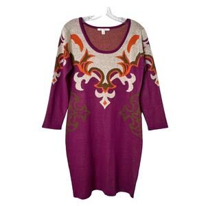 Francesca's Mi Ami Long Sleeve Knit Sweater Dress Purple Cream Womens Medium